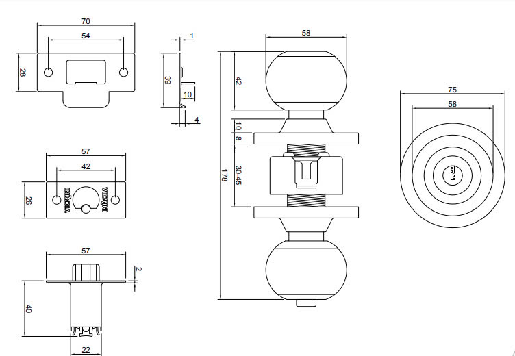 Thông số kỹ thuật Khóa tròn inox 304 có chìa óc chó 30950.001