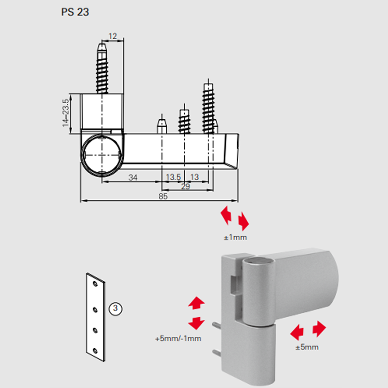 Thông số bản lề 3D Roto 80kg PS23