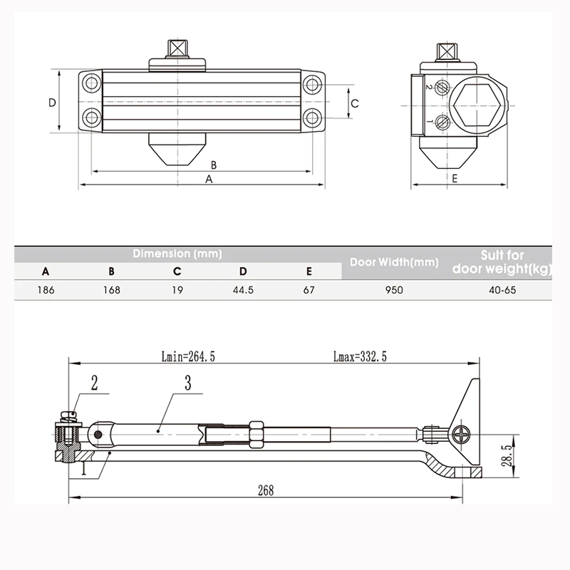 Thông Số Kĩ Thuật Tay co thủy lực Hafele 489.30.012 45kg EN2 có điểm dừng