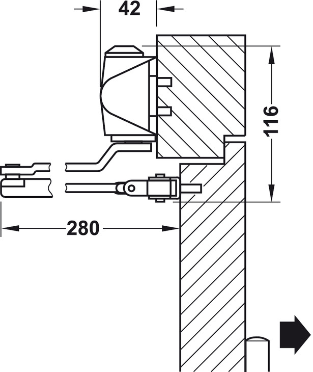 Thông Số Kĩ Thuật Tay co thủy lực Hafele 931.84.239 60kg có điểm dừng