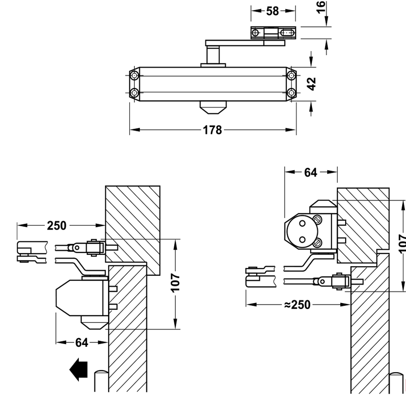 Thông Số Kĩ Thuật Tay co thủy lực Hafele 931.84.653 60kg DCL11 có điểm dừng