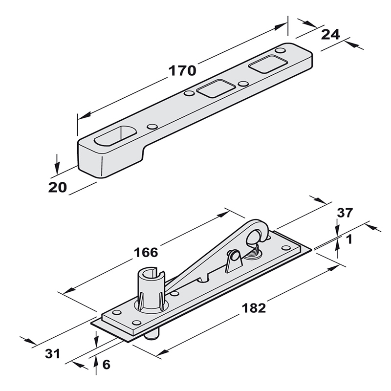 Thông số kĩ thuật bản lề sàn Hafele 932.77.000 80kg