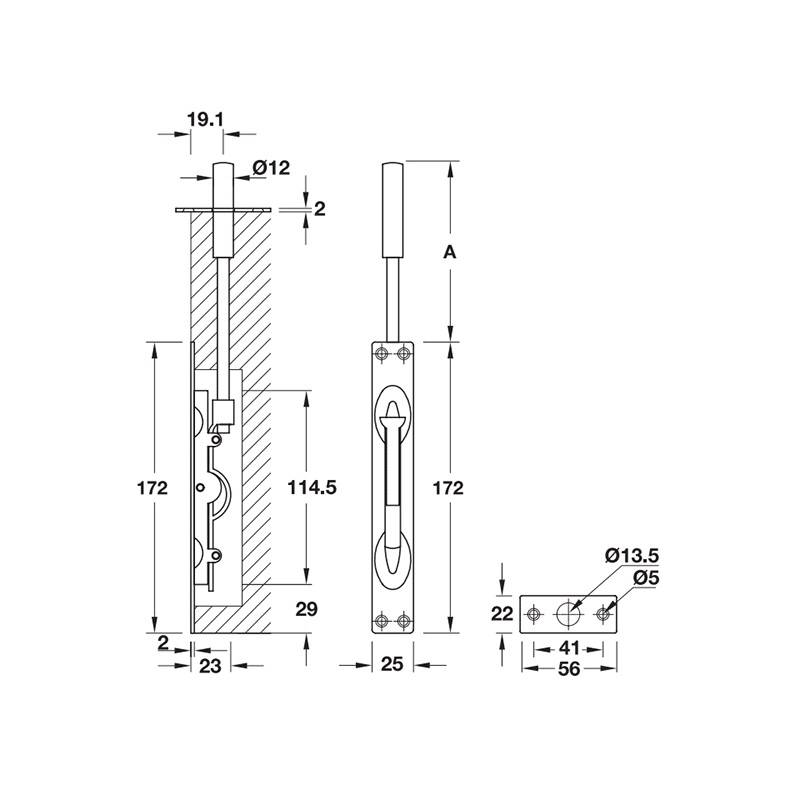 Thông số kĩ thuật chốt âm Hafele 911.81.166 155mm