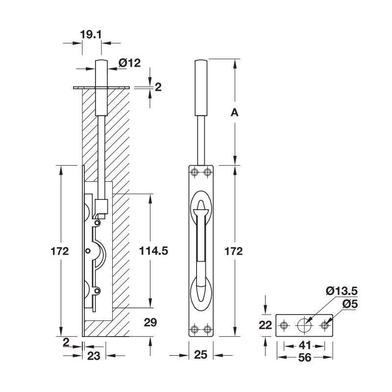 Thông số kĩ thuật chốt âm Hafele 911.81.366 155mm