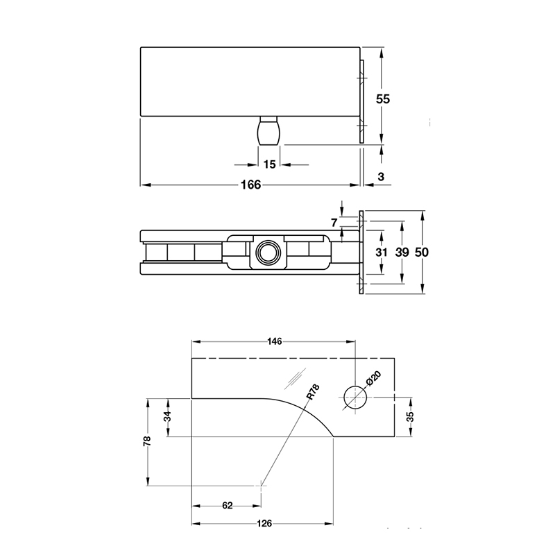 Thông số kĩ thuật kẹp đỉnh Hafele 981.00.667 đen mờ