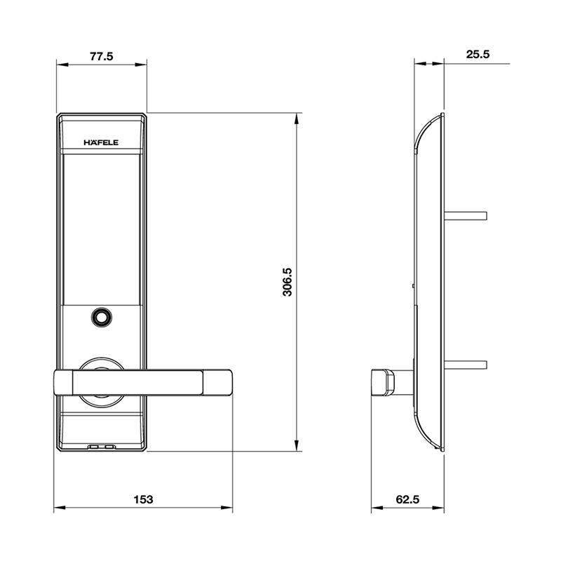 Thông số kĩ thuật khóa cửa Hafele DL790 912.05.640