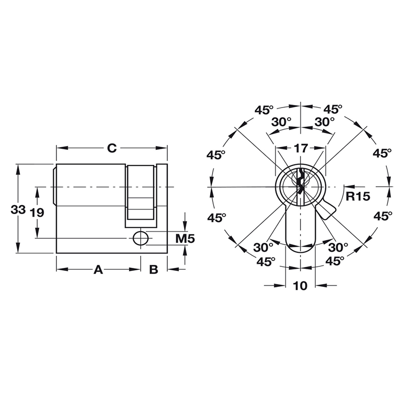 Thông số kĩ thuật lõi khóa 1 đầu chìa Hafele 916.96.129 50mm