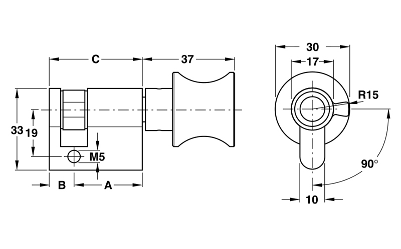 Thông số kĩ thuật lõi khóa 1 đầu núm vặn Hafele 916.64.035 45mm