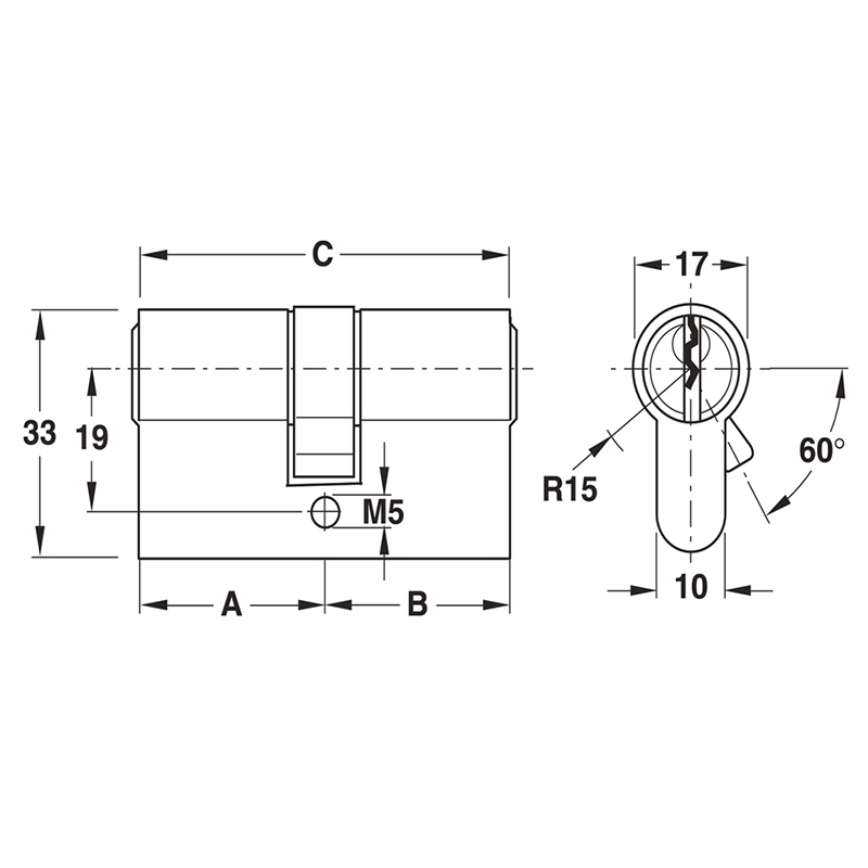 Thông số kĩ thuật lõi khóa 2 đầu chìa Hafele 916.00.007 63mm