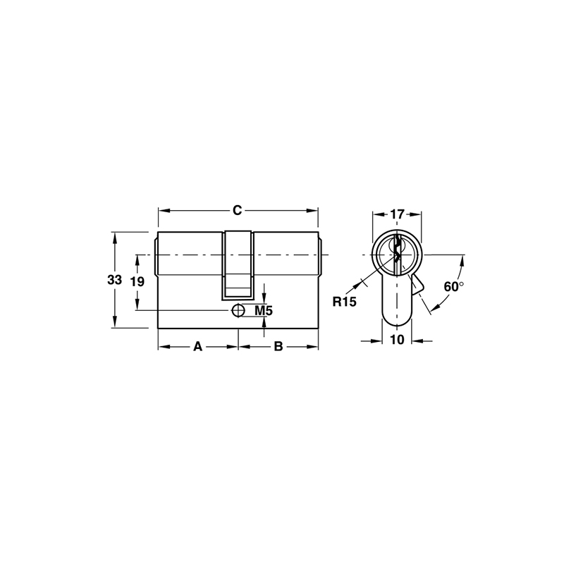 Thông số kĩ thuật lõi khóa 2 đầu chìa Hafele 916.64.902 66mm