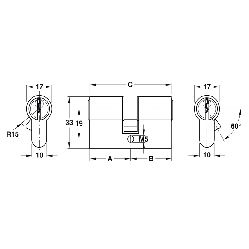 Thông số kĩ thuật lõi khóa 2 đầu chìa Hafele 916.96.007 60mm