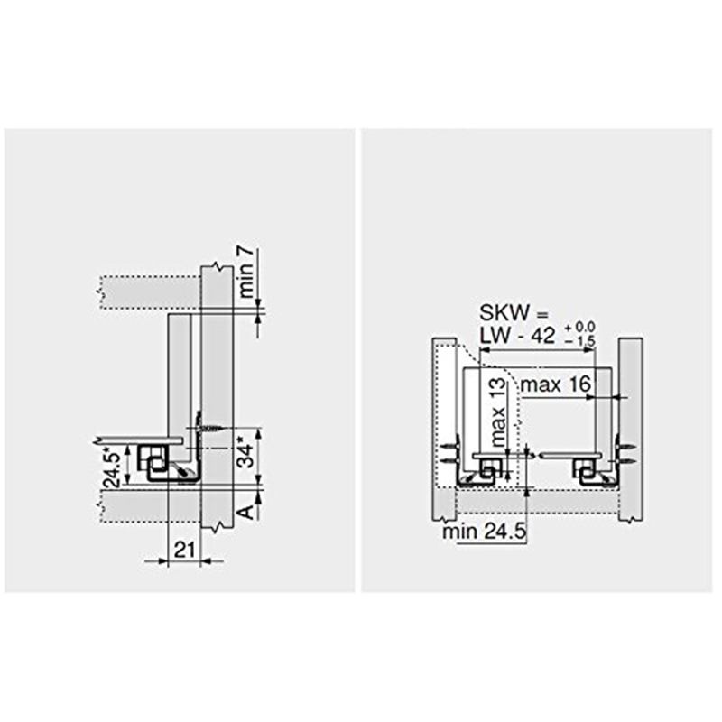 Thông số kĩ thuật ray âm giảm chấn Hafele 423.53.731 300mm