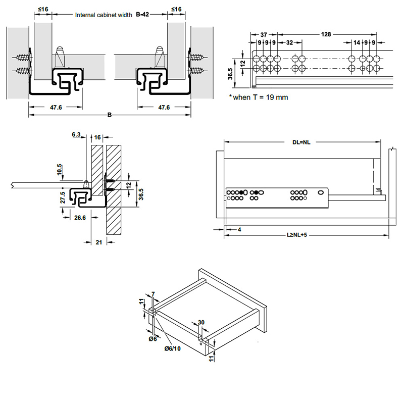 Thông số kĩ thuật ray âm giảm chấn Hafele 433.03.102 300mm