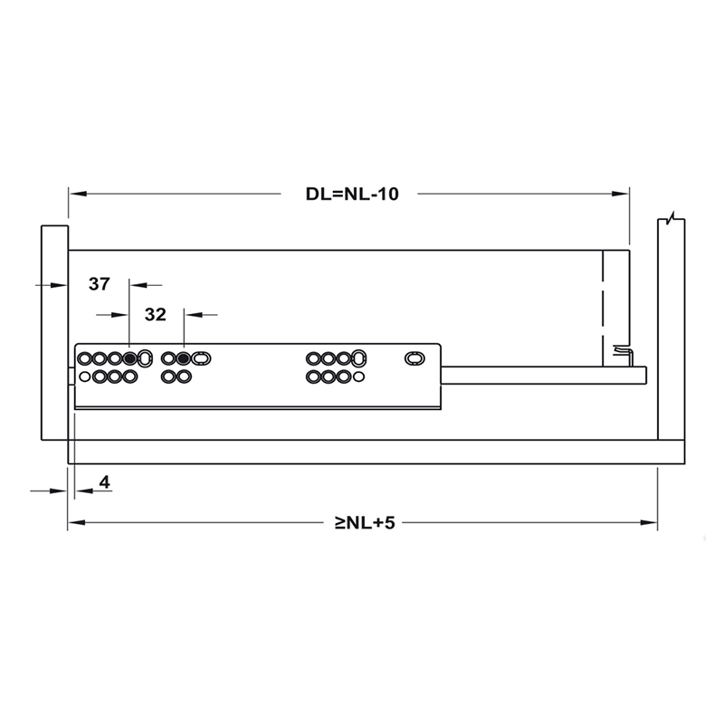 Thông số kĩ thuật ray âm giảm chấn Hafele 433.32.071 300mm