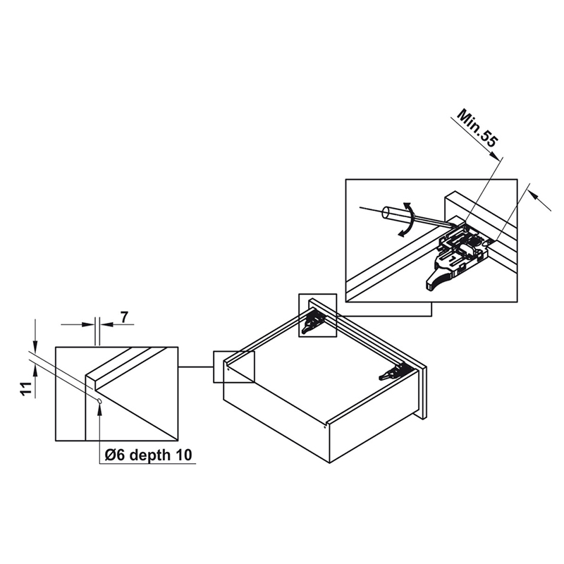 Thông số kĩ thuật ray âm giảm chấn Hafele 433.32.501 300mm