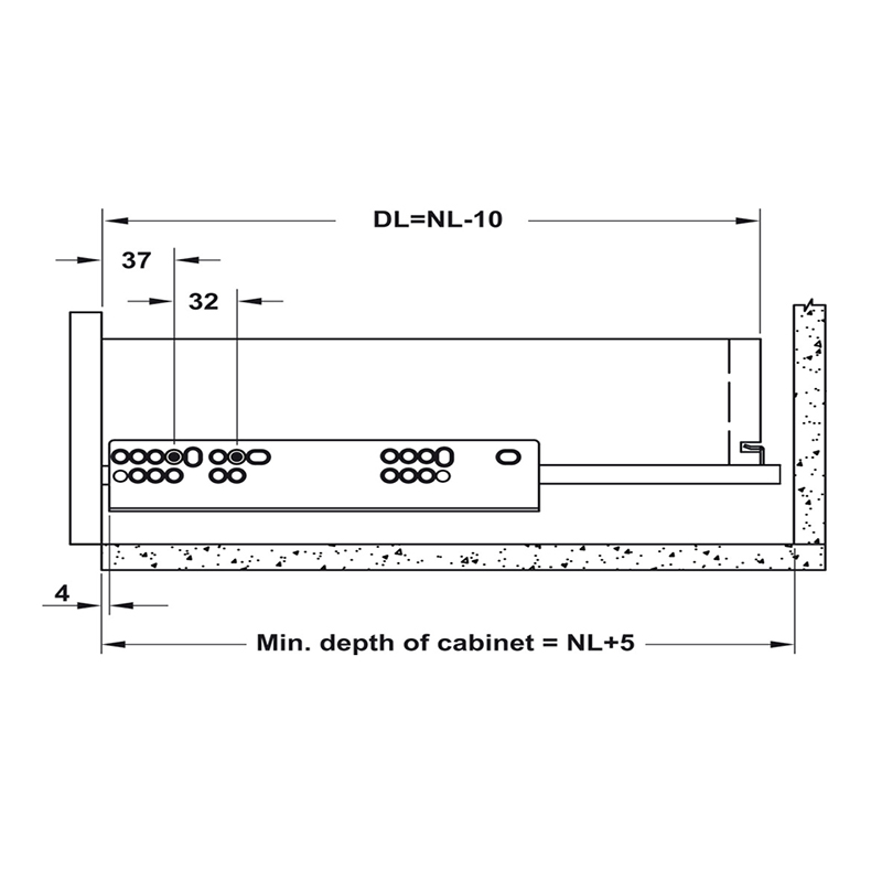 Thông số kĩ thuật ray âm giảm chấn Hafele 433.32.504 450mm