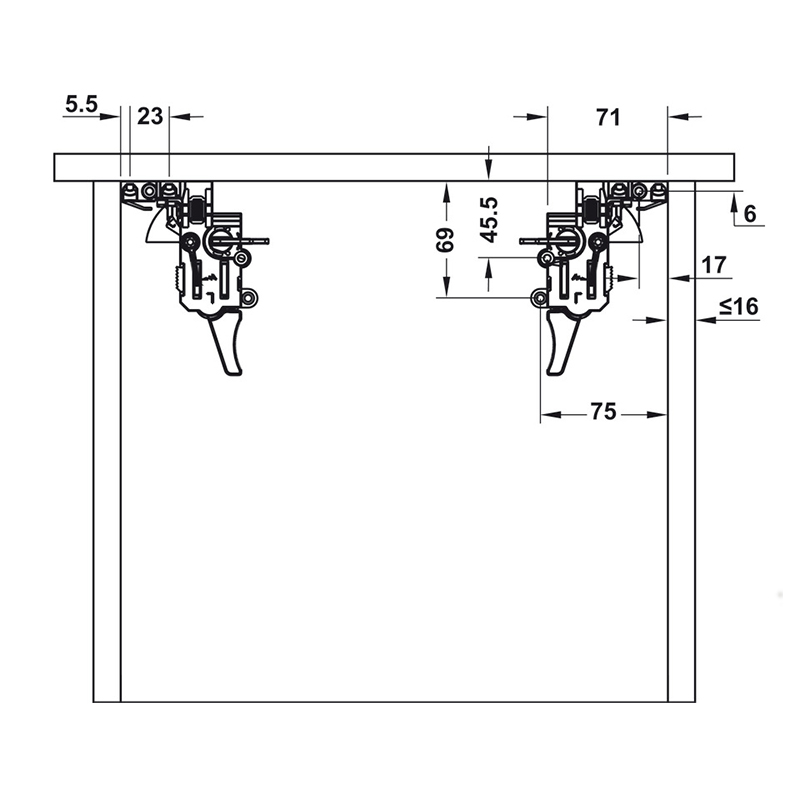 Thông số kĩ thuật ray âm nhấn mở Hafele 433.32.174 450mm