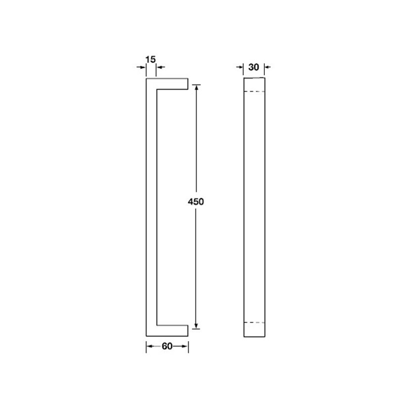 Thông số kĩ thuật tay nắm cửa Hafele 903.02.032 tim 450 inox mờ