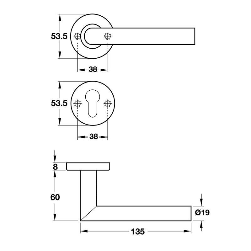 Thông số kĩ thuật tay nắm khóa phân thể inox 304 Hafele 903.92.558