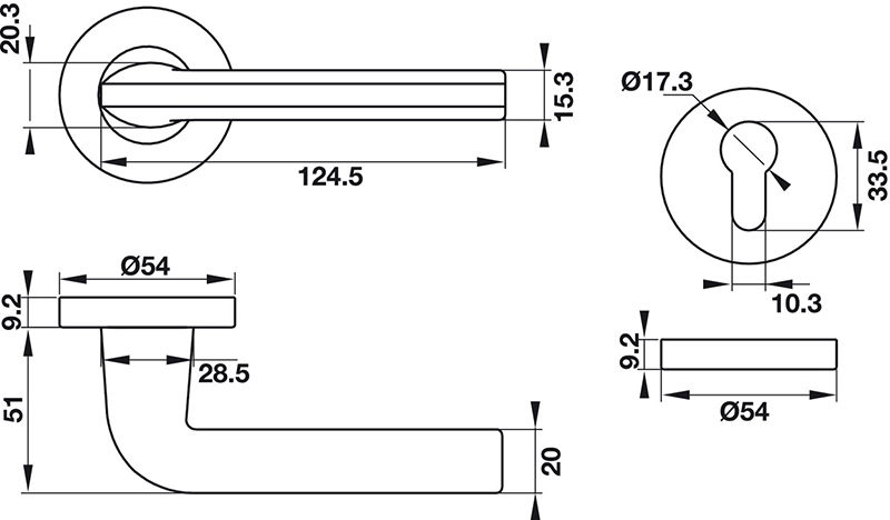 Thông số kĩ thuật tay nắm khóa phân thể inox 304 Hafele 903.99.977