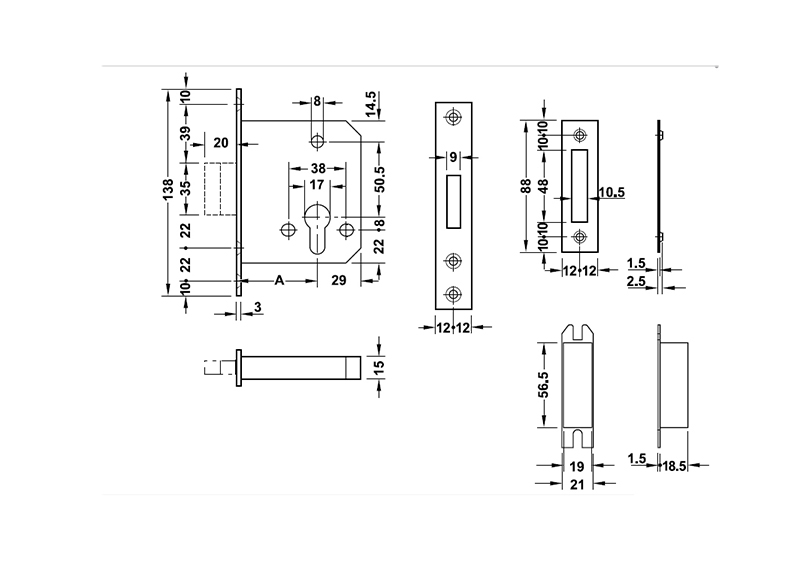 Thông số kĩ thuật thân khóa D55-0A Hafele 911.22.881