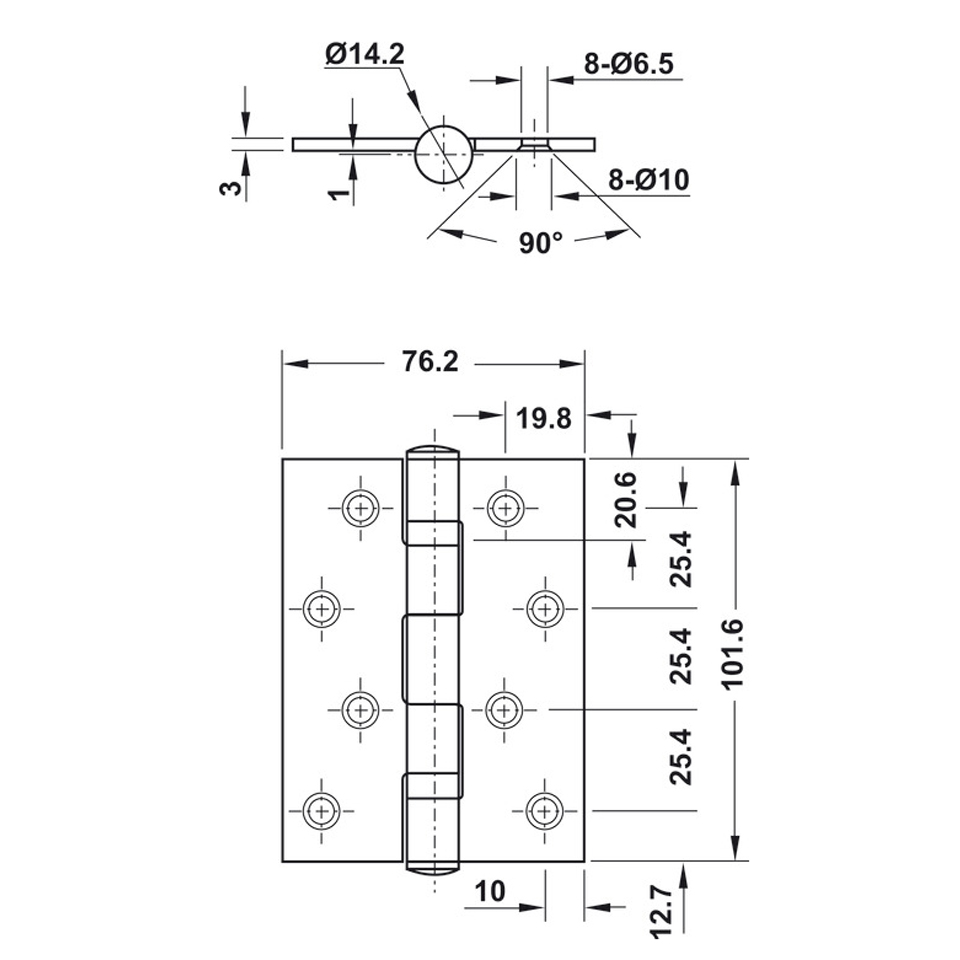 Thông số kỹ thuật bản lề Lá Hafele 926.20.804 70kg 102x76x3mm Inox 304