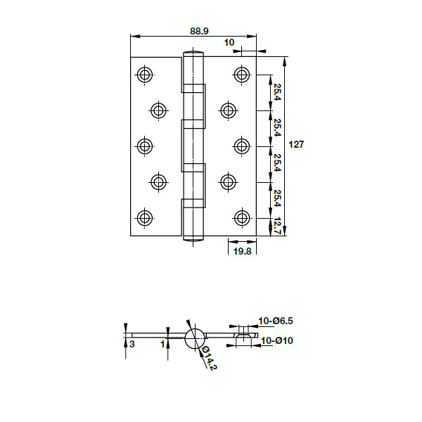 Thông số kỹ thuật bản lề Lá Hafele 926.25.208 80kg 127x89x3mm Inox 304