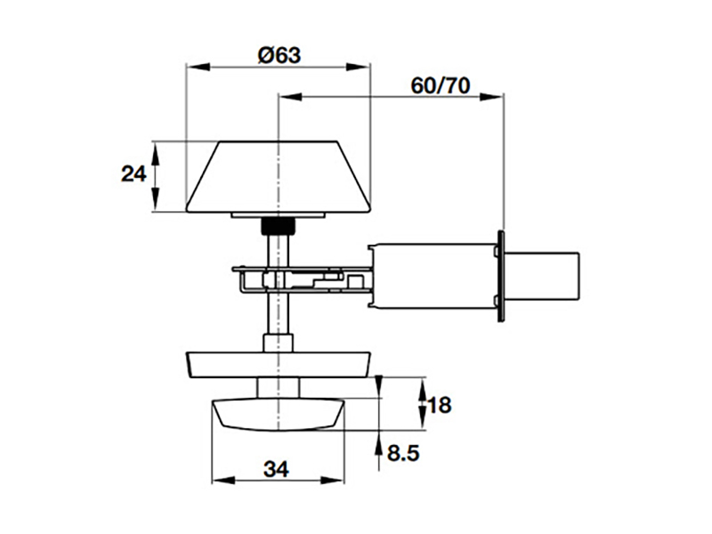 Thông số kỹ thuật khóa cóc Hafele 911.64.383 1 đầu chìa, 1 đầu núm lớn màu đen