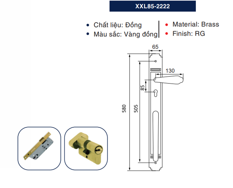 Thông số kỹ thuật khóa cửa đại sảnh Newneo XXL85-2222