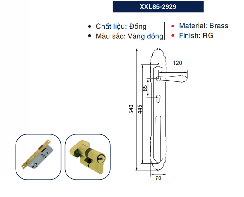 Thông số kỹ thuật khóa cửa đại sảnh Newneo XXL85-2929