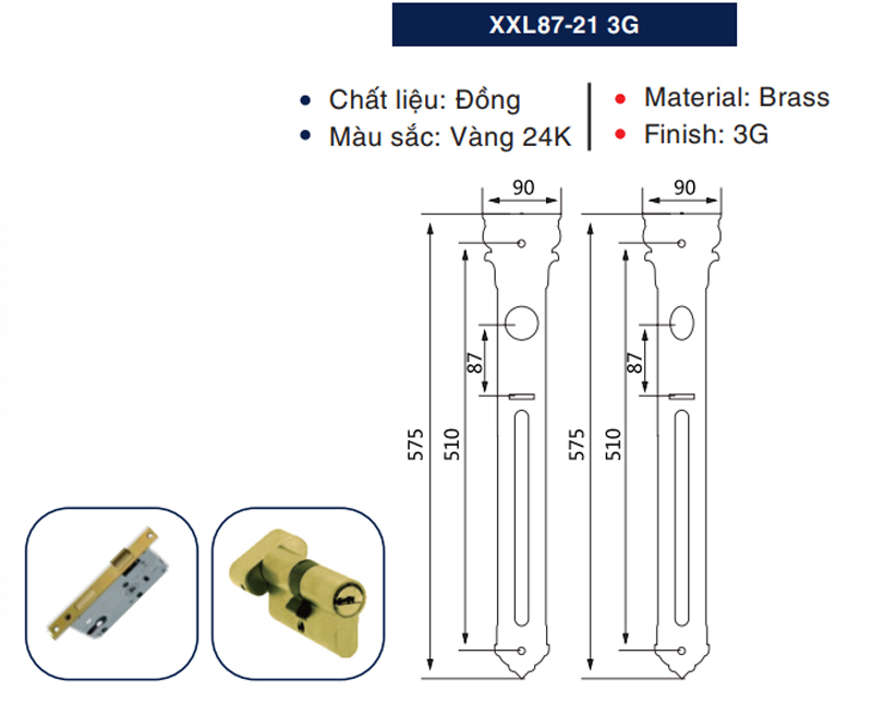 Thông số kỹ thuật khóa cửa đại sảnh Newneo XXL87-21