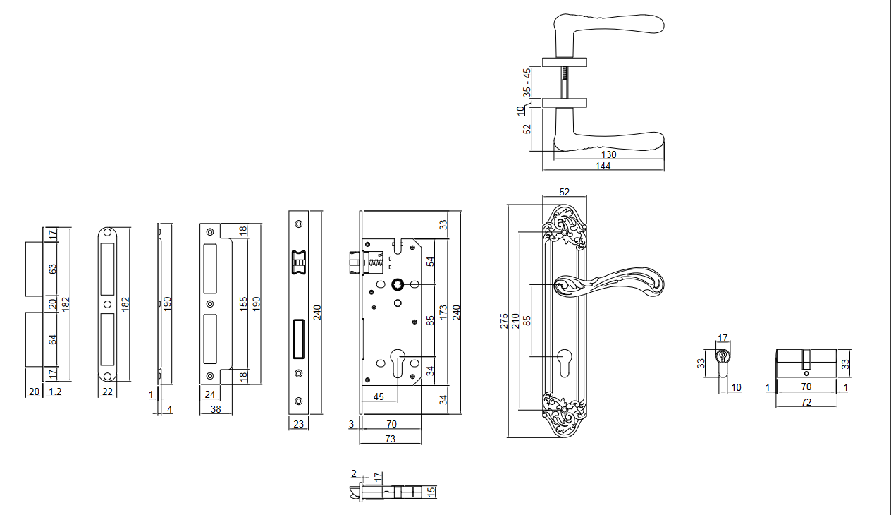 Thông số kỹ thuật khóa cửa nẹp VICKINI 35111.102