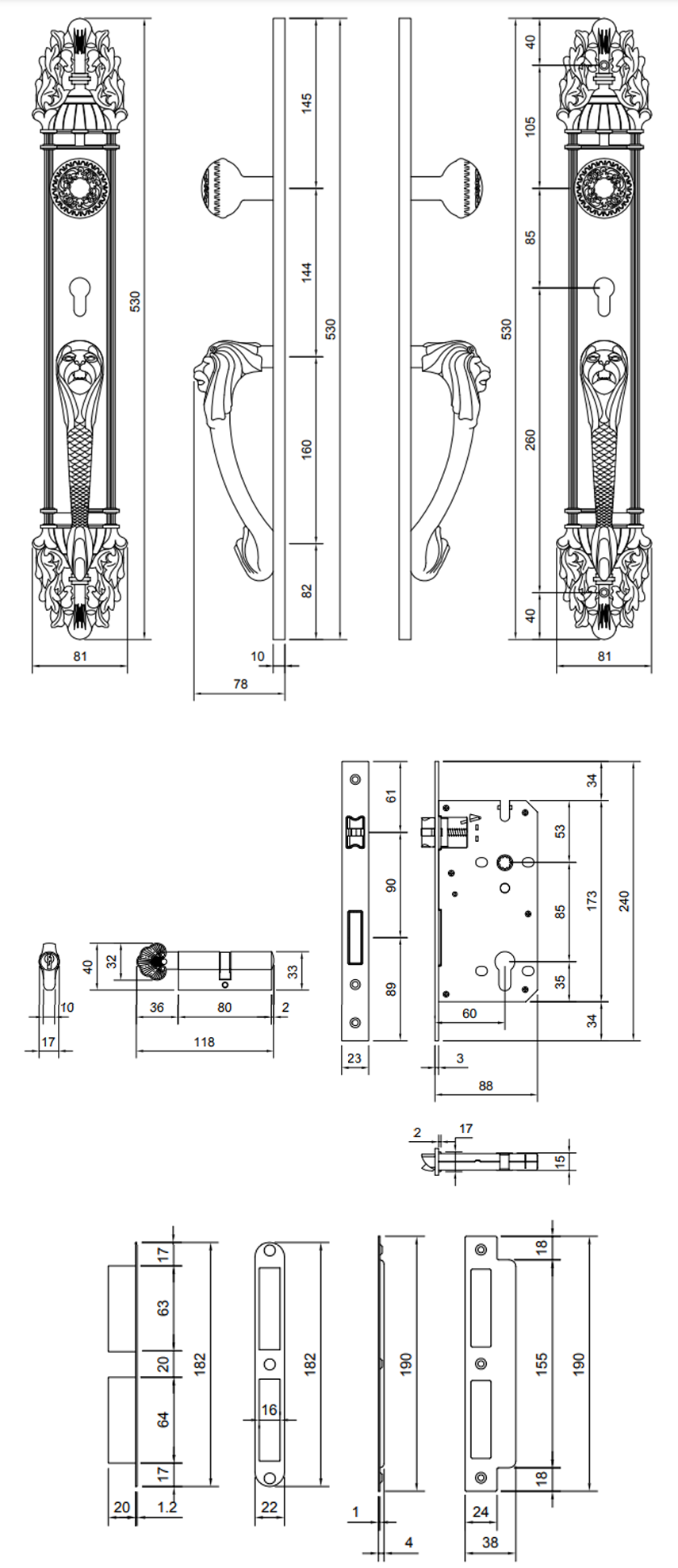 Thông số kỹ thuật khóa cửa sảnh VICKINI 39501