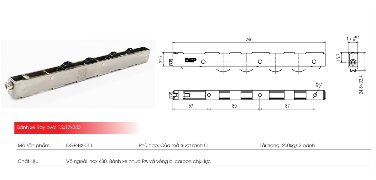 Thông số kỹ thuật bánh xe 4 bánh cửa nhôm DGP-BX-011