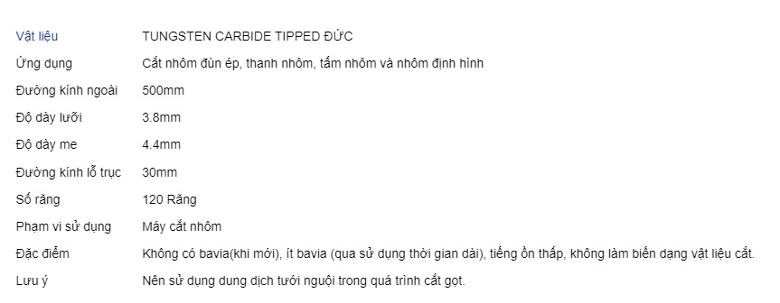 Thông tin cơ bản về lưỡi cắt nhôm