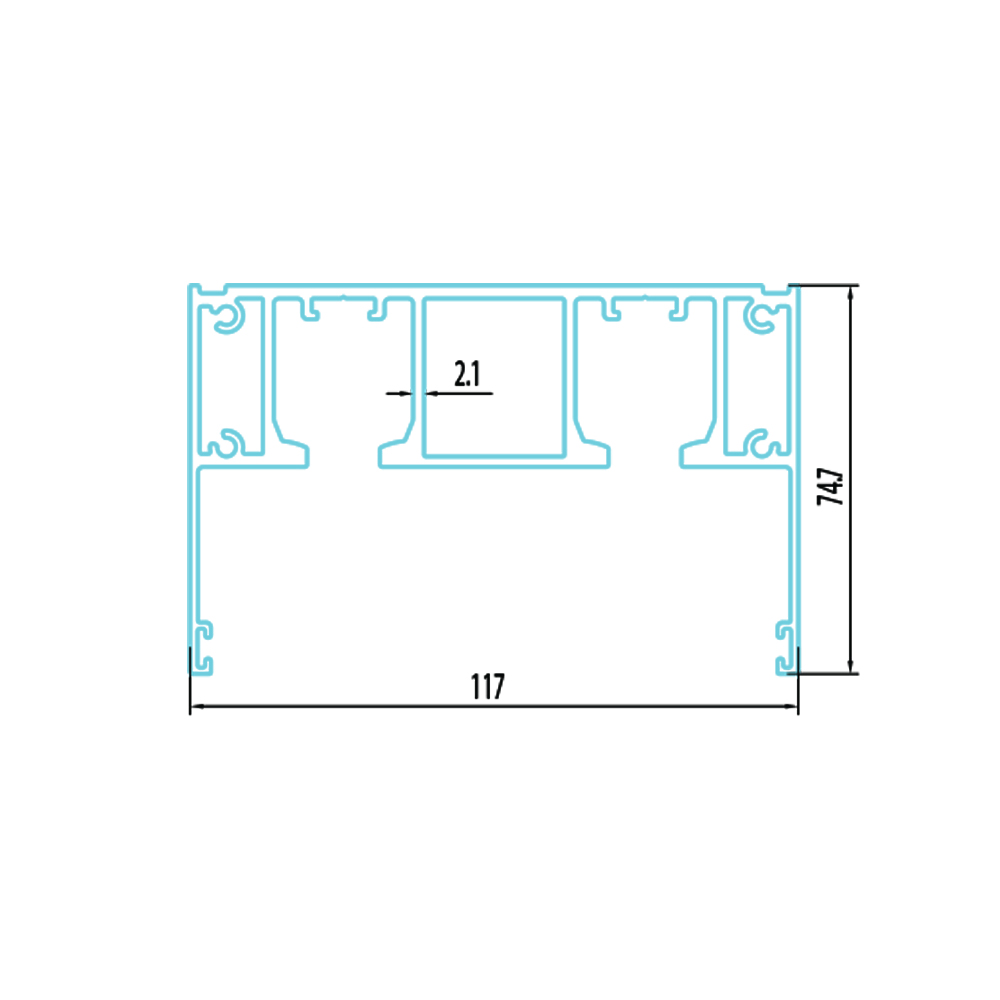 Thông số kỹ thuật ray trượt cửa lùa treo 2 cánh RNCL002 có ốp che dài 1.9m, 2.8m, 4m, 5m