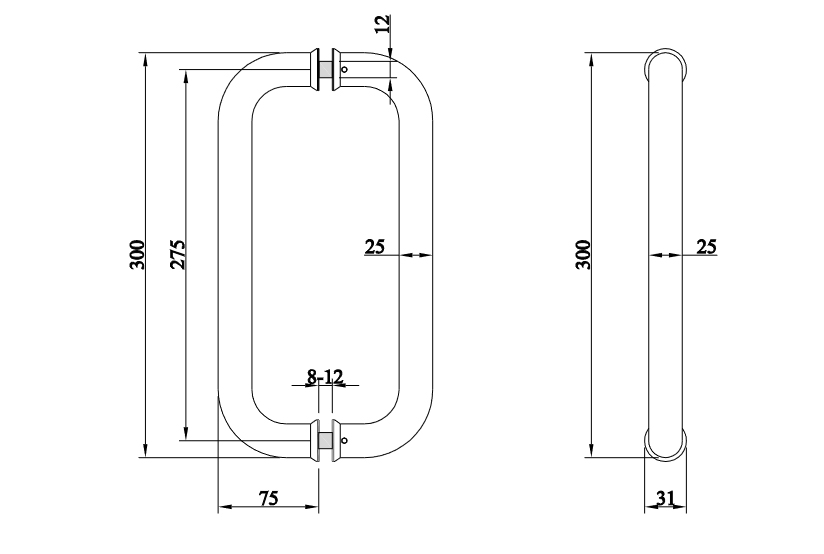 Thông số kỹ thuật tay nắm cửa chữ C TN044 inox 304 tim 275mm