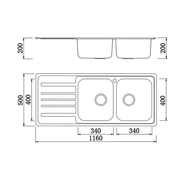 Thông số kỹ thuật bồn rửa chén Konox European Sink Artusi KS11650 1D bàn trái