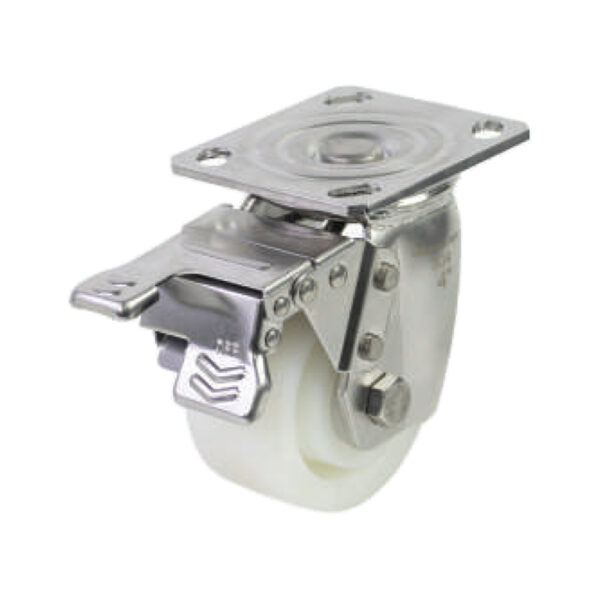 Bánh xe đẩy nhựa PA BXD003-100 xoay khóa kép càng inox 304