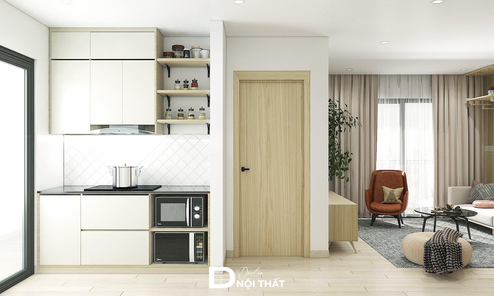 Mẫu tủ bếp chữ I với thiết kế nhỏ gọn