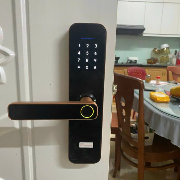 Khóa vân tay cửa phòng ngủ KVT018 viền đồng