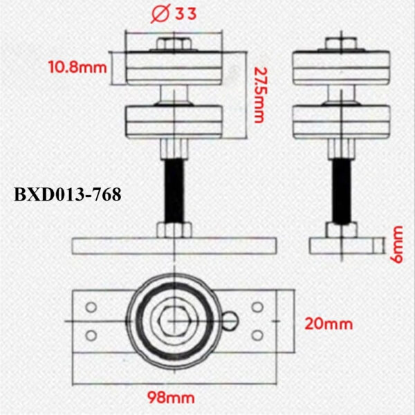 Thông số kỹ thuật bi treo cửa trượt gấp BXL013-768